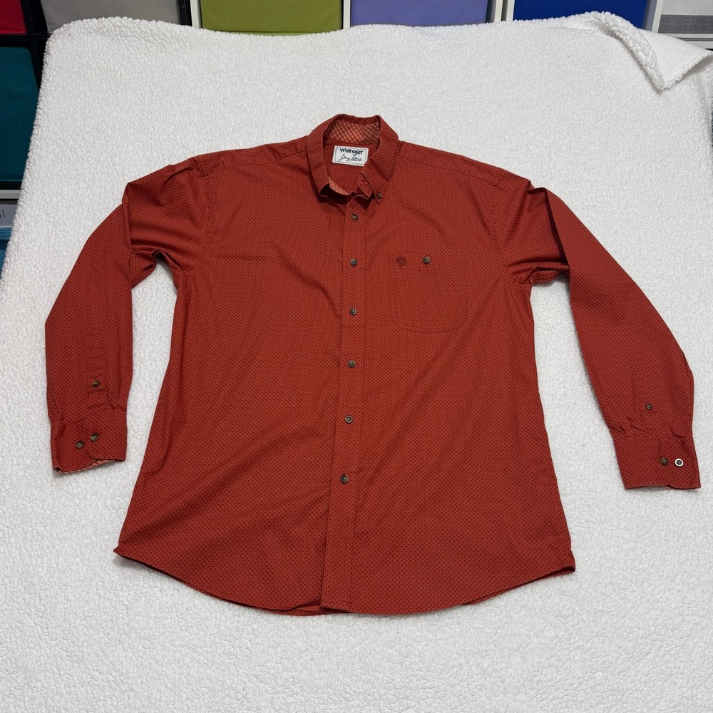 Wrangler George Strait Mens Large Long Sleeve Button Down Shirt‎ Red Geometric
